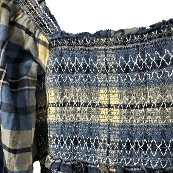 LoveShackFancy Womens Stanley Smocked Plaid Dress Sz P US 00 Blue Denim Skies - Picture 6 of 11